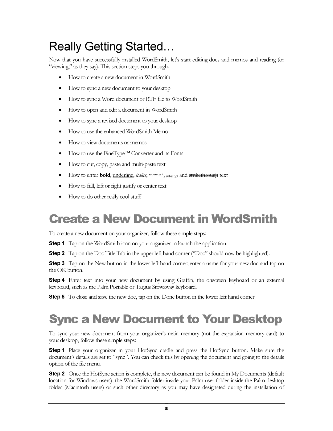 Handmark 2.2 manual Create a New Document in WordSmith, Sync a New Document to Your Desktop 