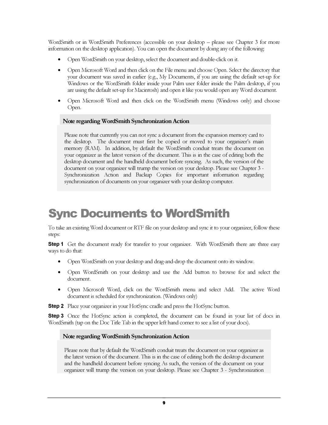 Handmark 2.2 manual Sync Documents to WordSmith 