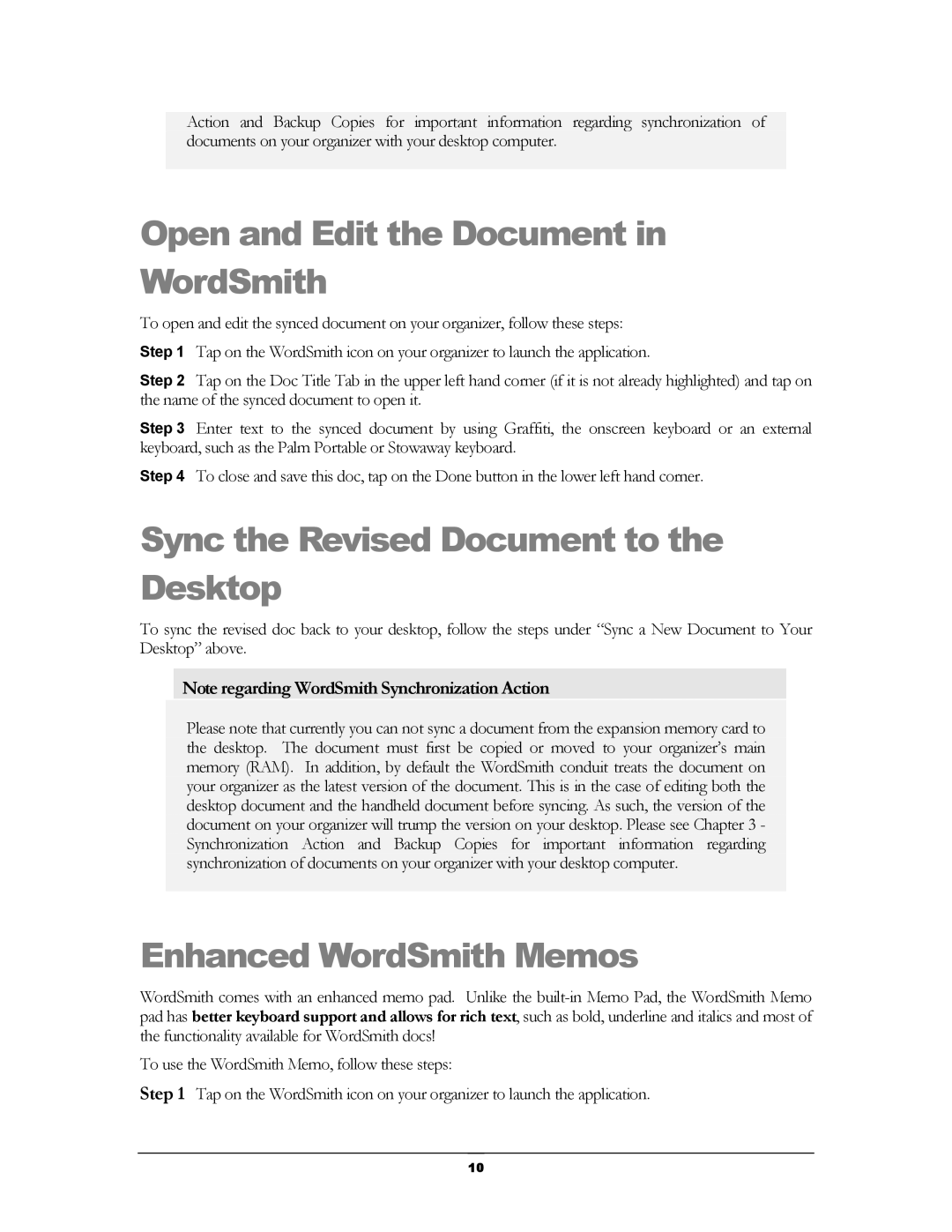 Handmark 2.2 Open and Edit the Document in WordSmith, Sync the Revised Document to the Desktop, Enhanced WordSmith Memos 