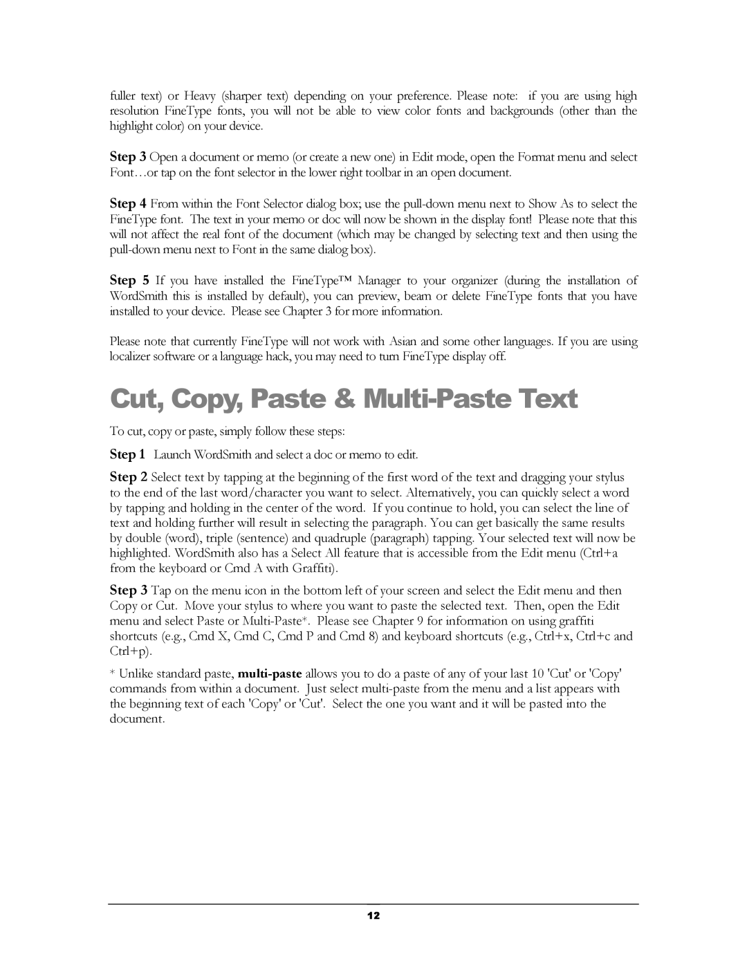 Handmark 2.2 manual Cut, Copy, Paste & Multi-Paste Text 