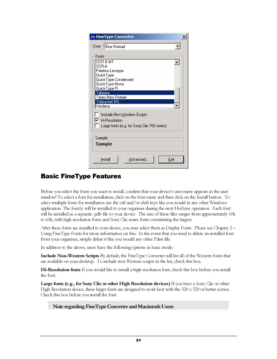 Handmark 2.2 manual Basic FineType Features 