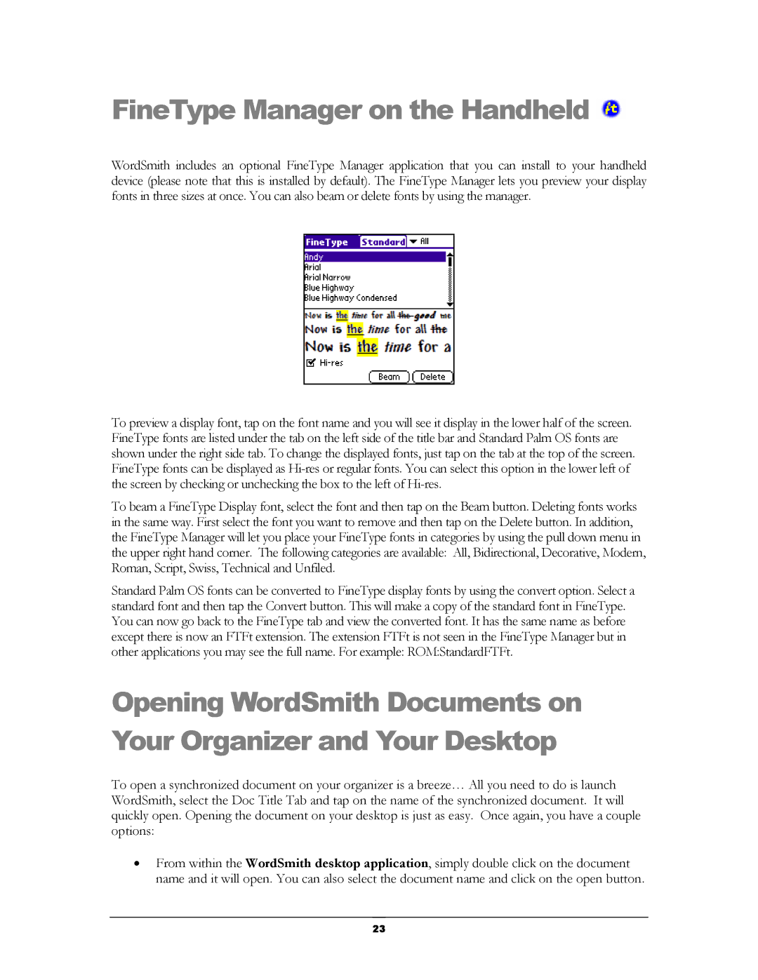 Handmark 2.2 manual FineType Manager on the Handheld 