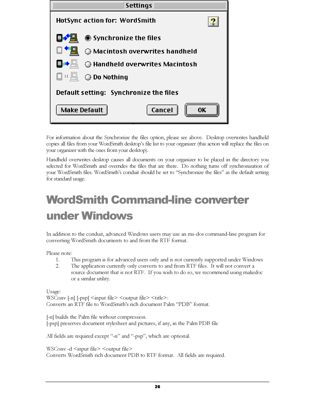 Handmark 2.2 manual WordSmith Command-line converter under Windows 