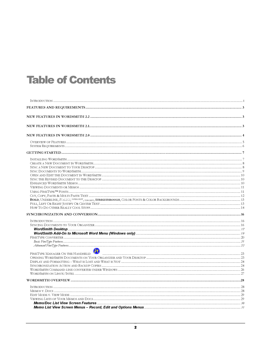 Handmark 2.2 manual Table of Contents 