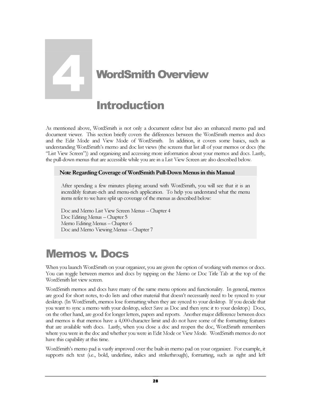 Handmark 2.2 manual WordSmith Overview Introduction, Memos v. Docs 