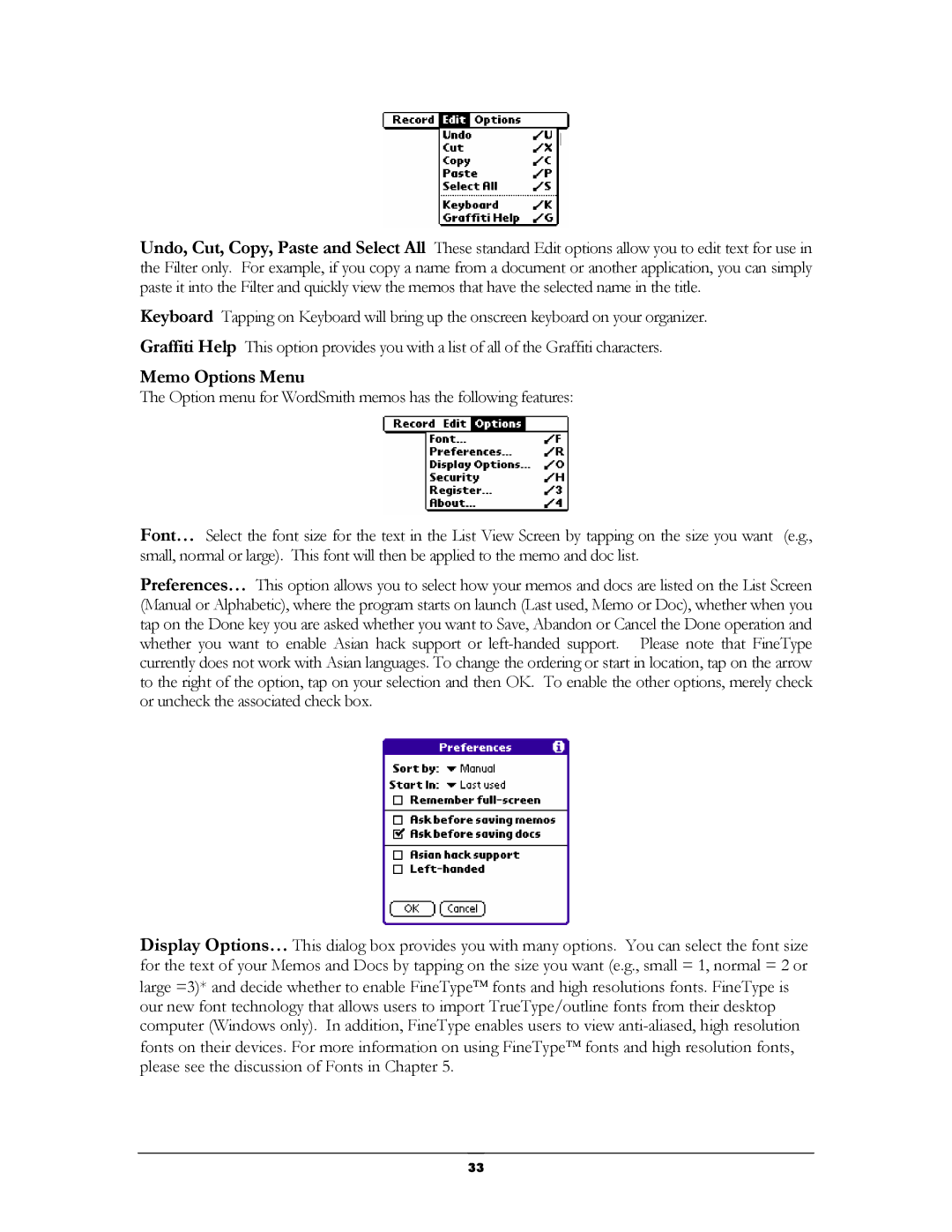 Handmark 2.2 manual Memo Options Menu 