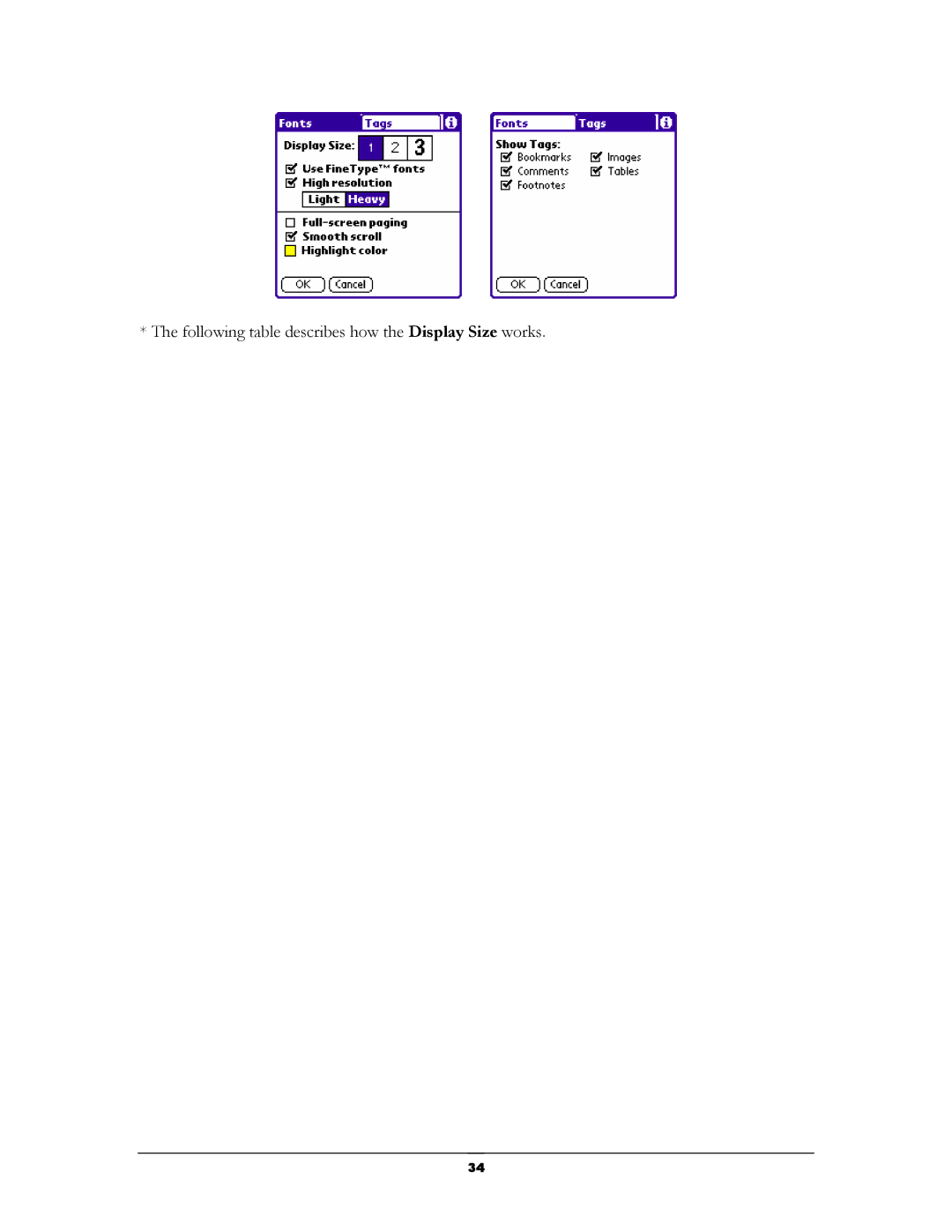 Handmark 2.2 manual Following table describes how the Display Size works 