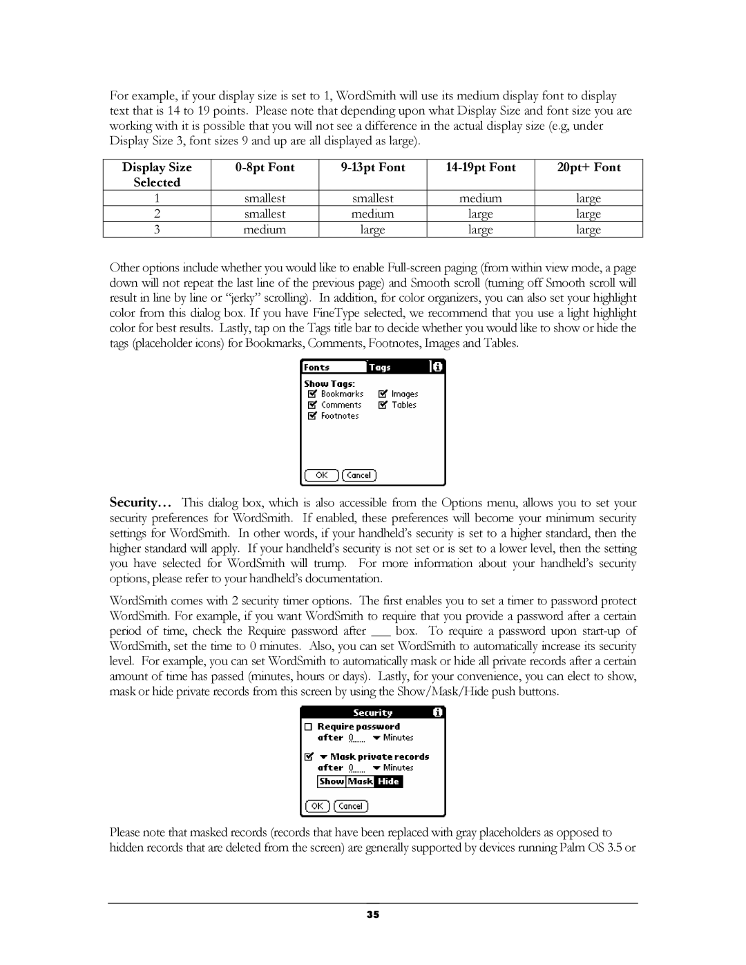 Handmark 2.2 manual Display Size 8pt Font 13pt Font 14-19pt Font 20pt+ Font 