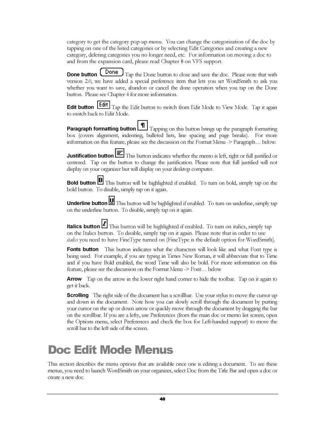 Handmark 2.2 manual Doc Edit Mode Menus 