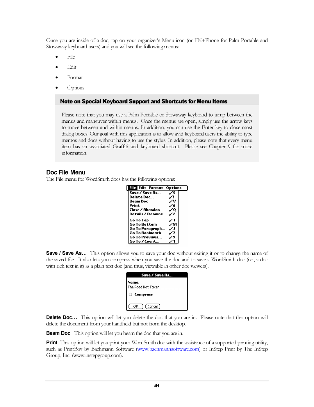 Handmark 2.2 manual Doc File Menu 