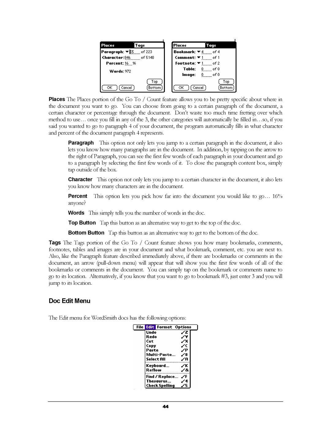 Handmark 2.2 manual Doc Edit Menu 