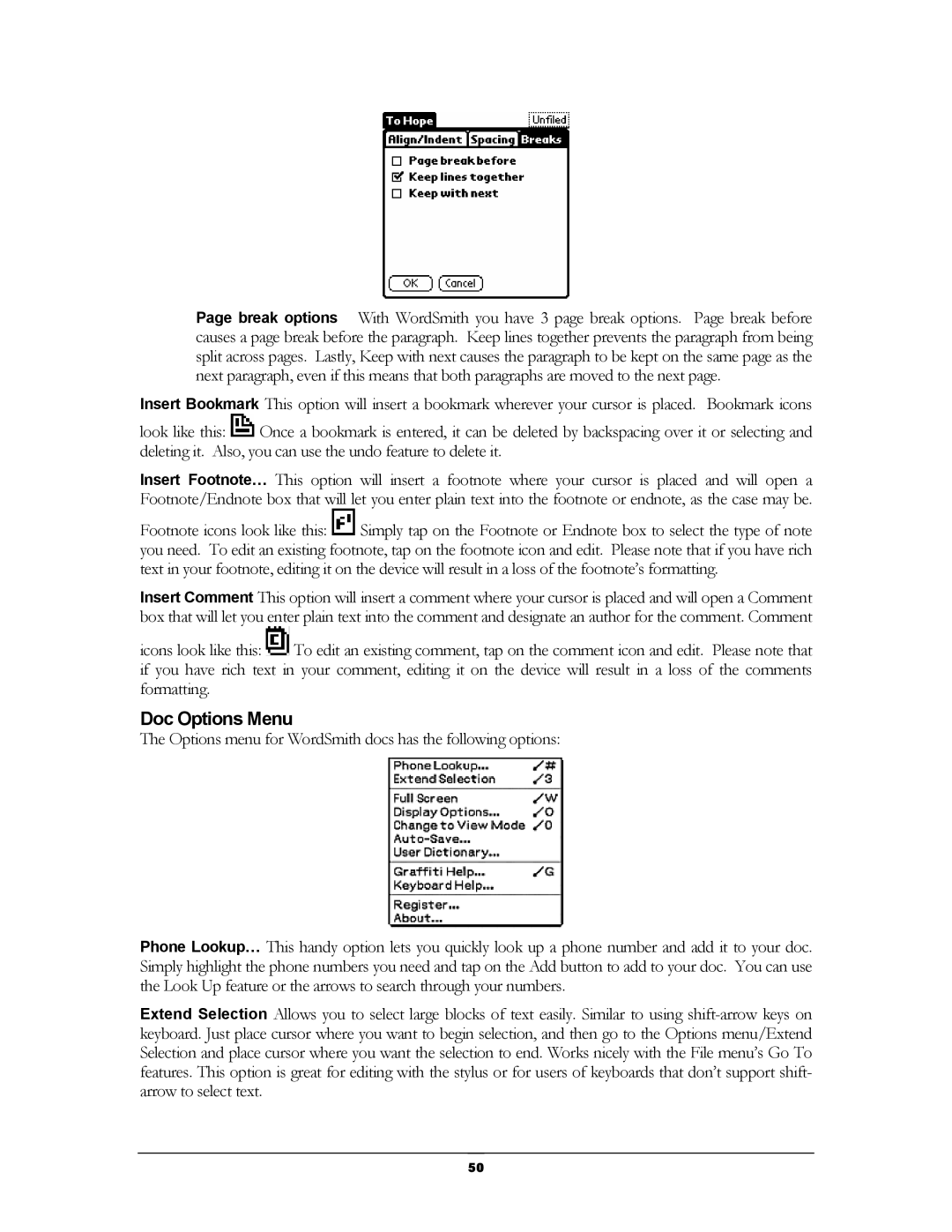 Handmark 2.2 manual Doc Options Menu 