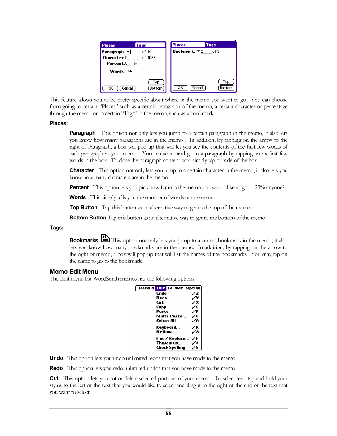 Handmark 2.2 manual Memo Edit Menu 