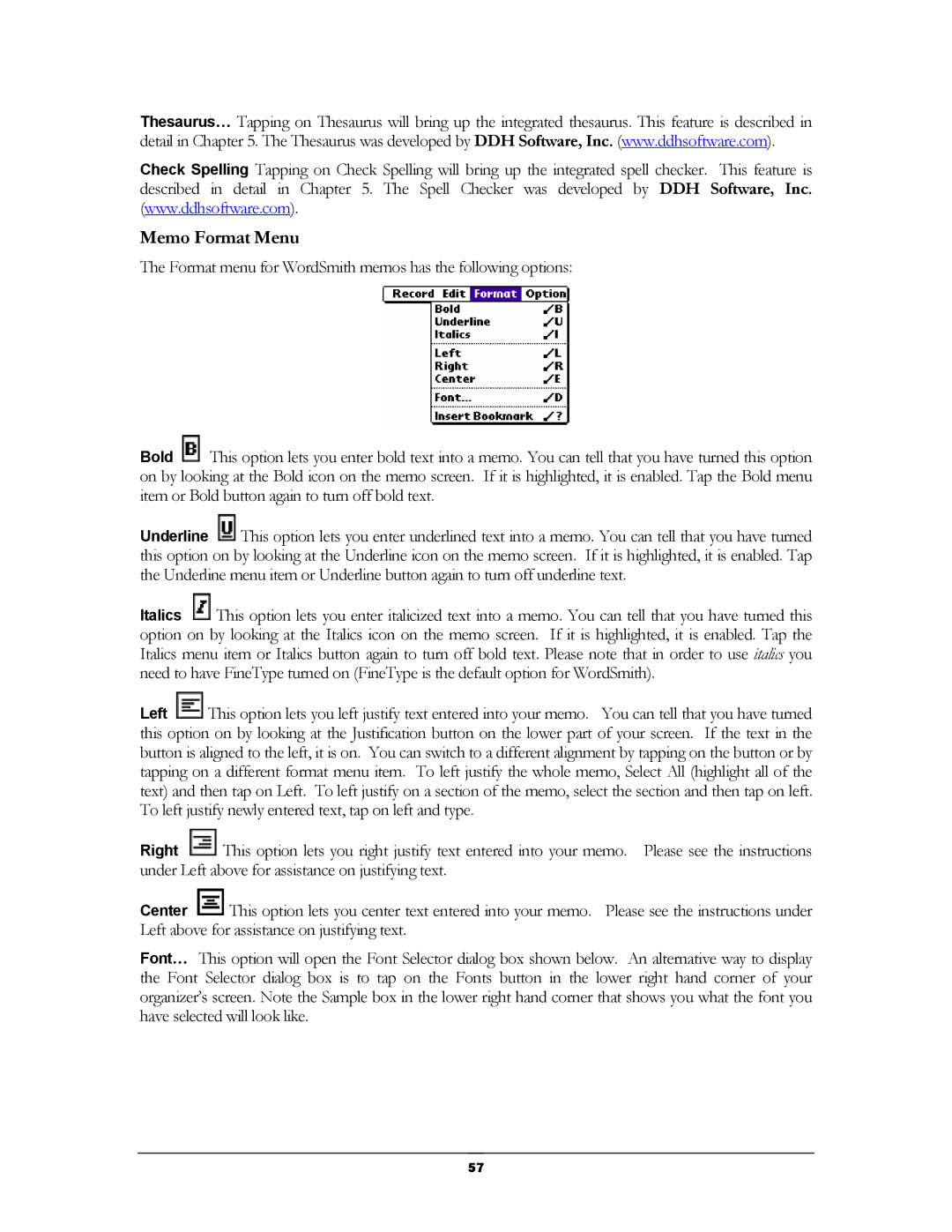 Handmark 2.2 manual Memo Format Menu 