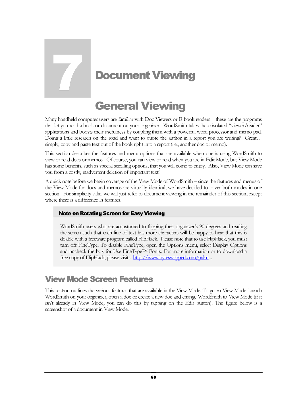 Handmark 2.2 manual Document Viewing General Viewing, View Mode Screen Features 