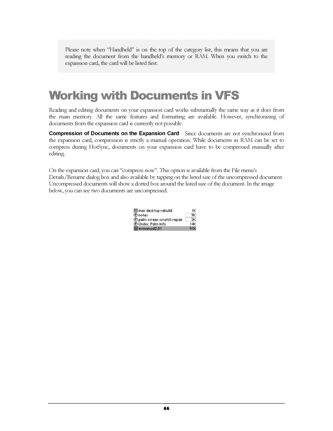 Handmark 2.2 manual Working with Documents in VFS 