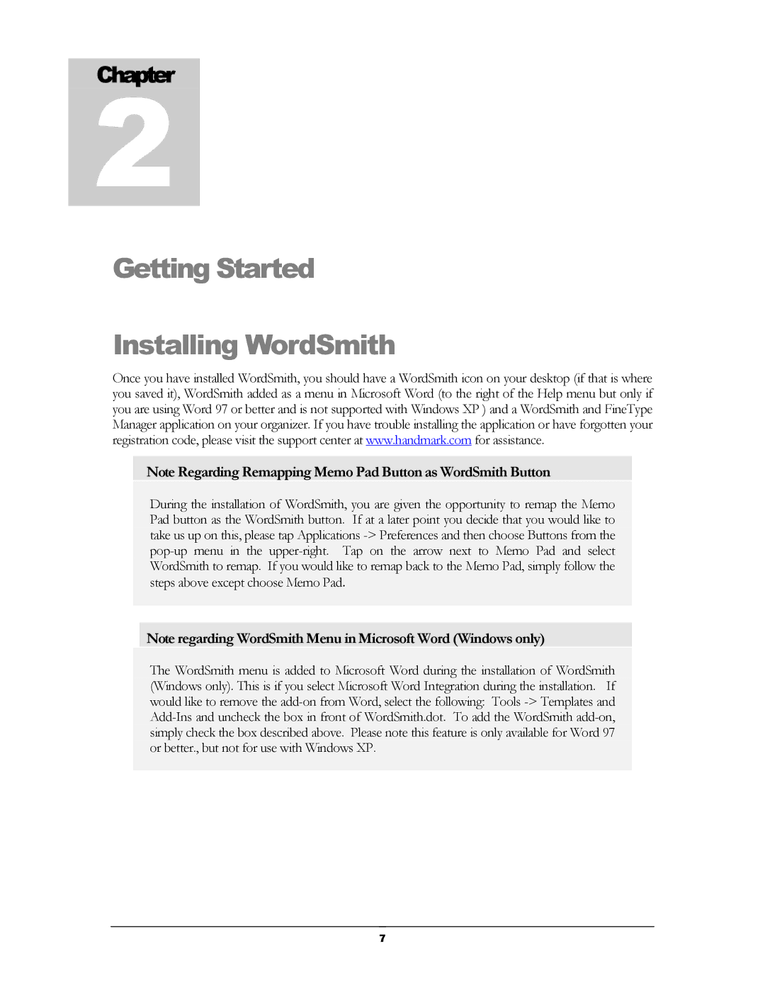 Handmark 2.2 manual Getting Started Installing WordSmith 