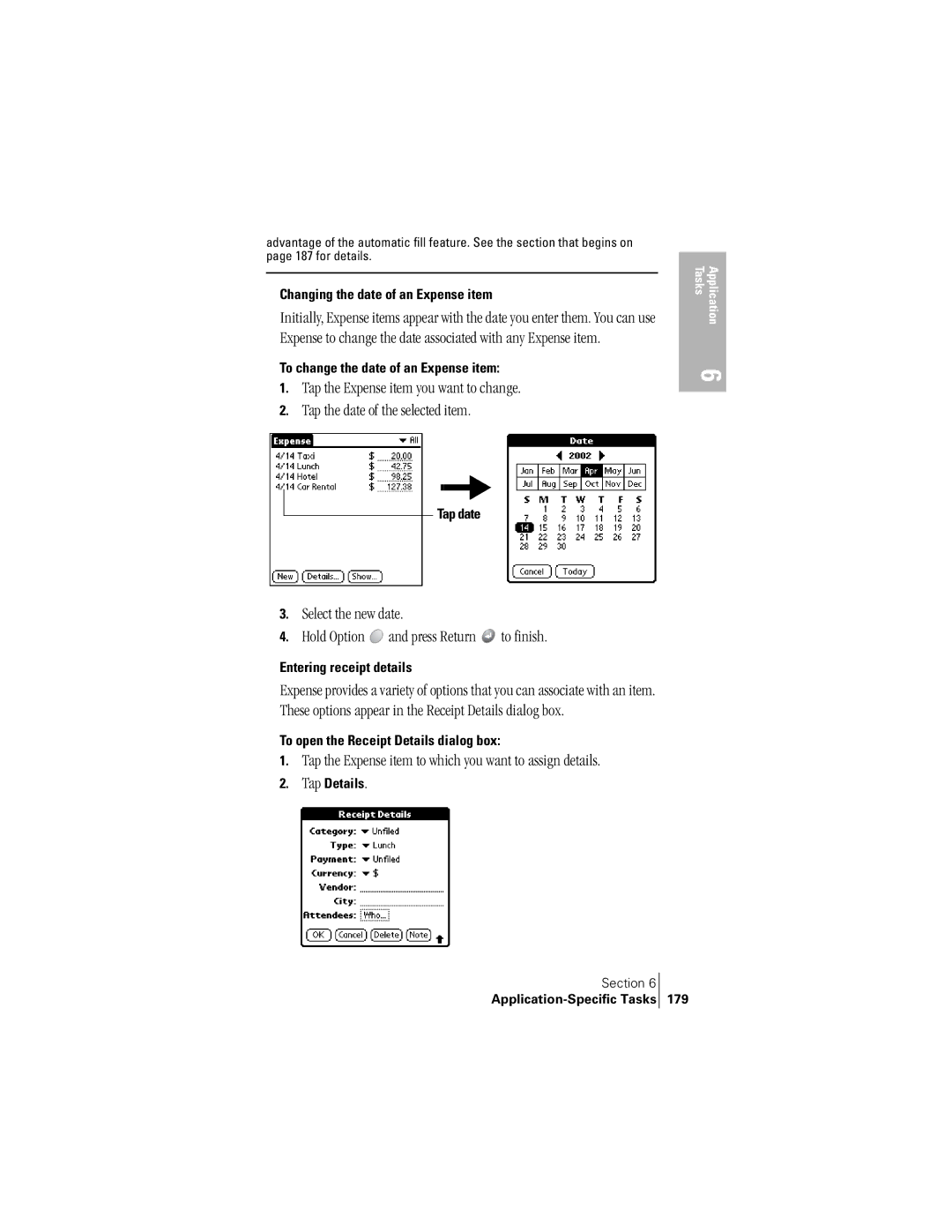 Handspring 300 manual Select the new date Hold Option and press Return to finish 