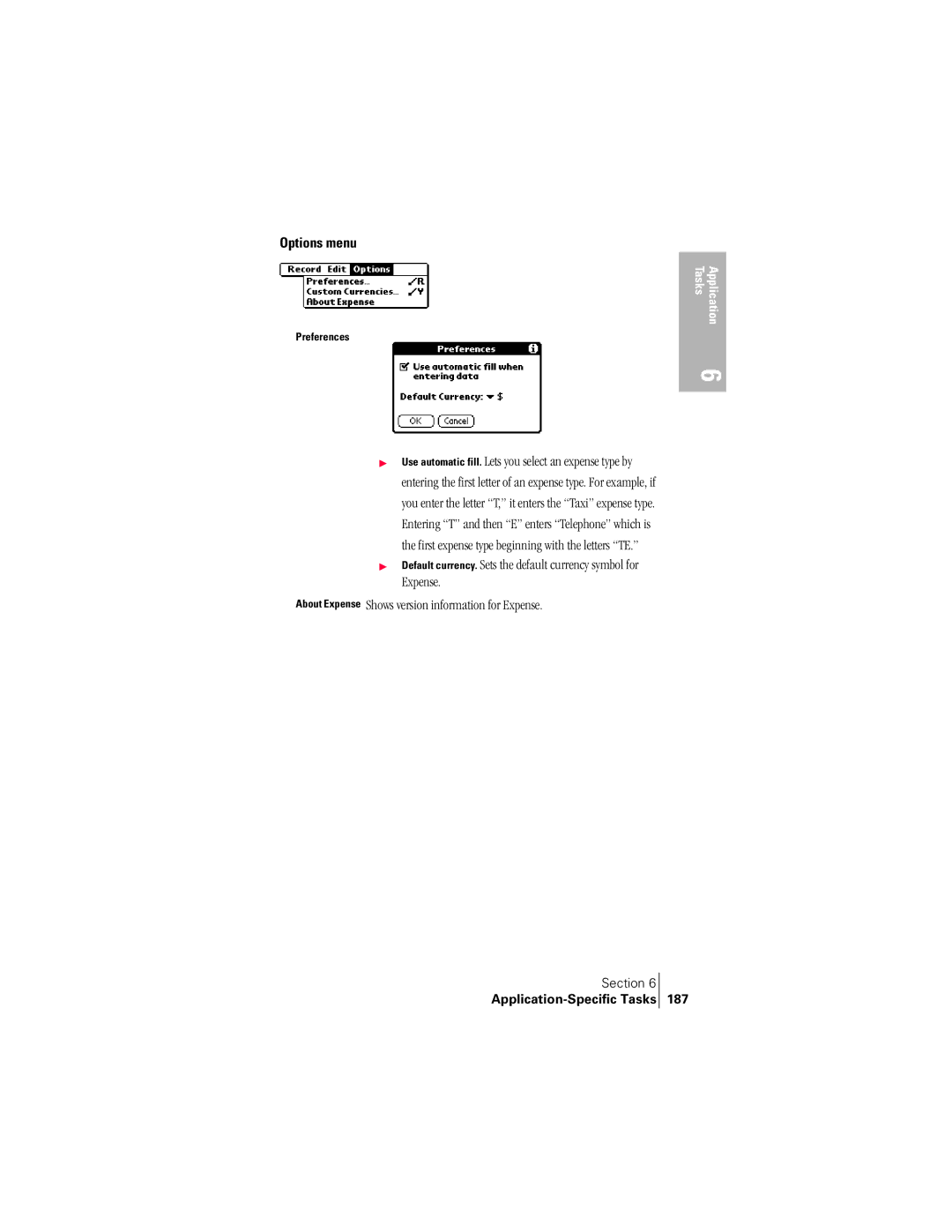 Handspring 300 manual Options menu 