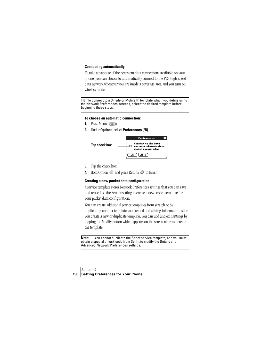 Handspring 300 manual Tap the check box Hold Option and press Return to finish, Connecting automatically 