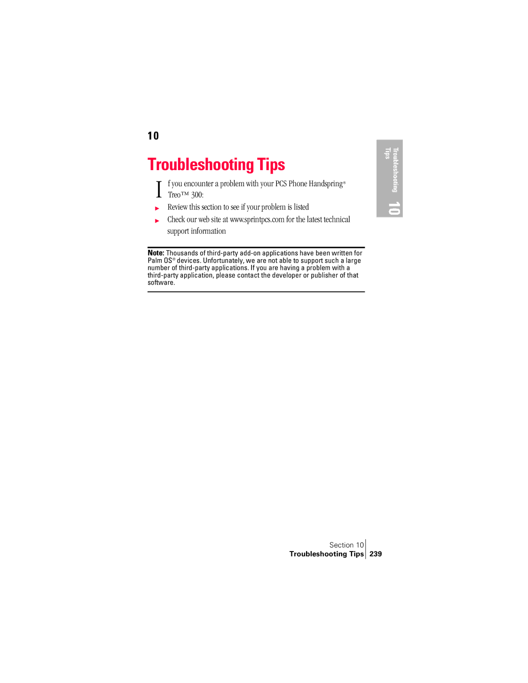 Handspring 300 manual Treo, Review this section to see if your problem is listed, Troubleshooting Tips 239 