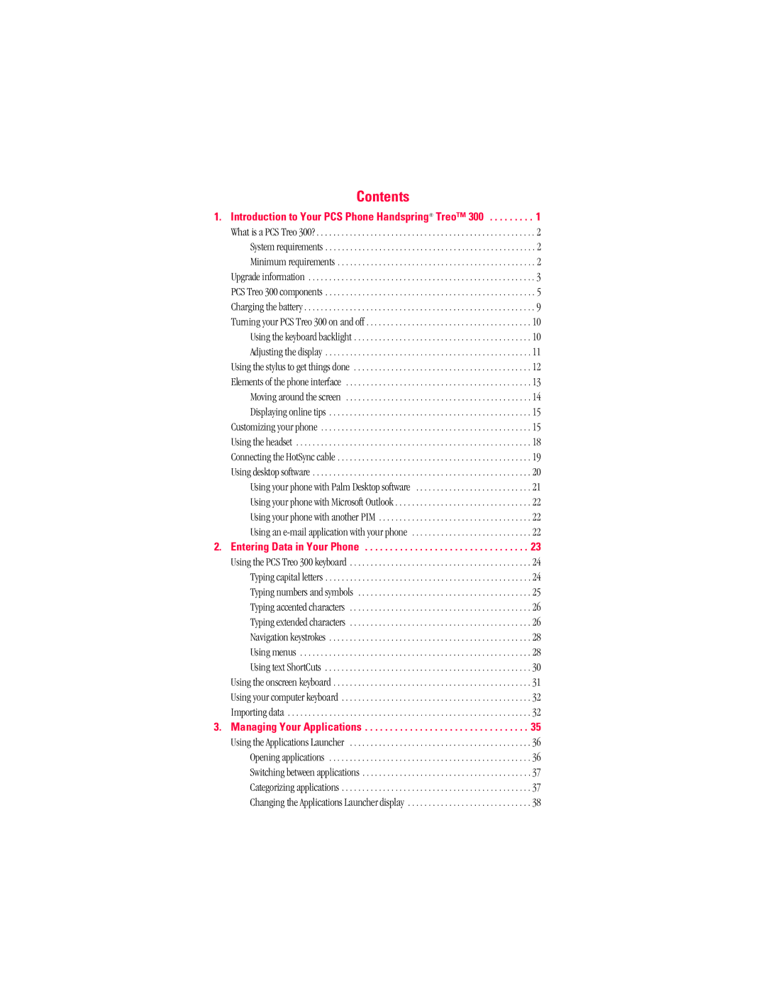 Handspring 300 manual Contents 