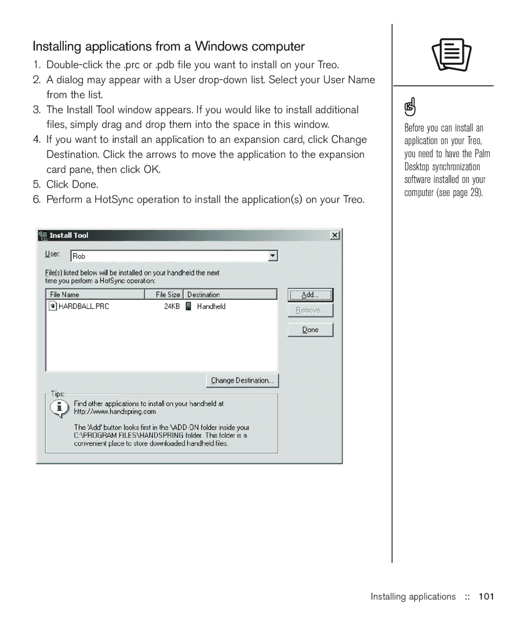 Handspring 600 manual Installing applications from a Windows computer 