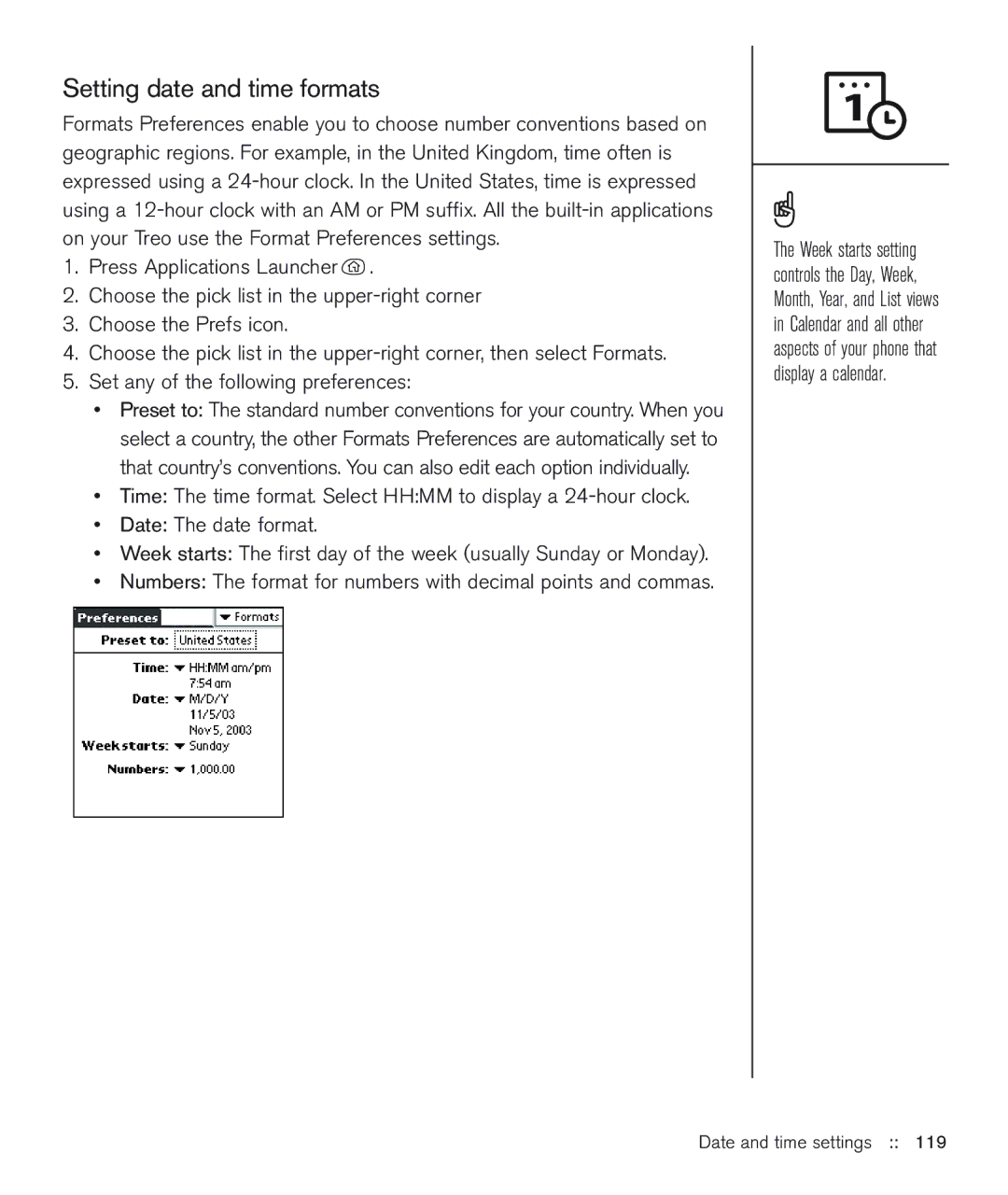 Handspring 600 manual Setting date and time formats 