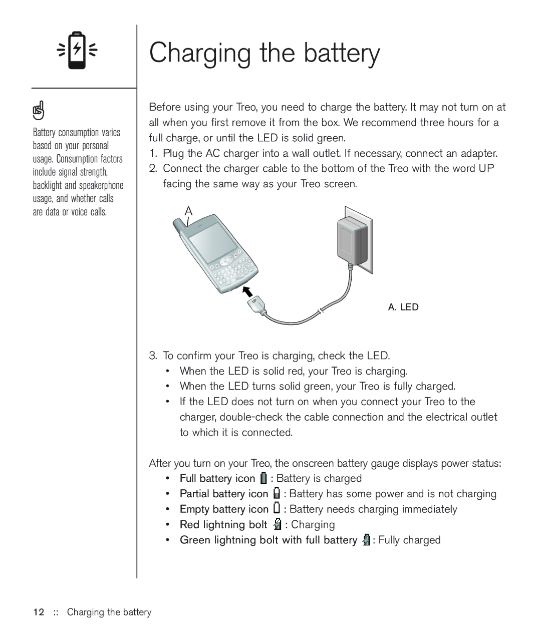 Handspring 600 manual Charging the battery 