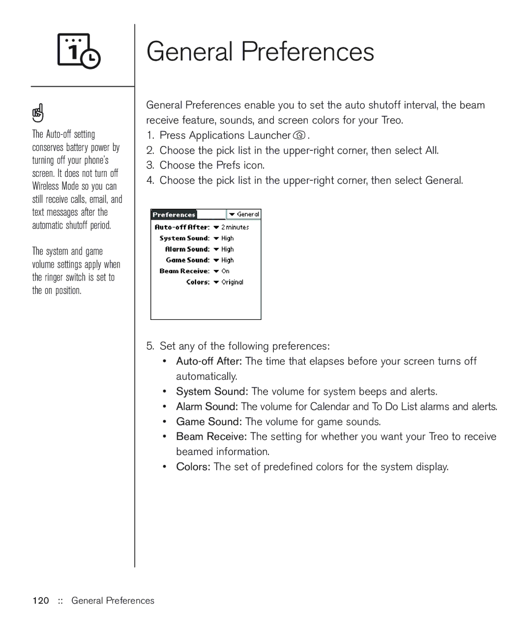 Handspring 600 manual General Preferences 