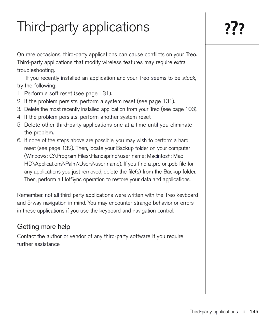 Handspring 600 manual Third-party applications, Getting more help 