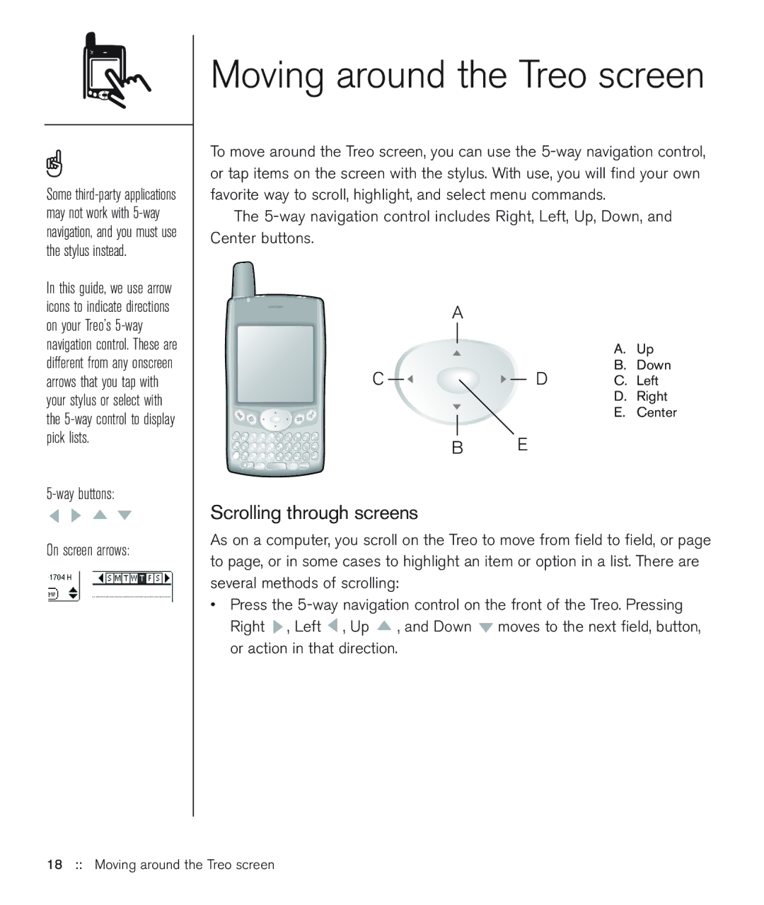 Handspring 600 manual Scrolling through screens 