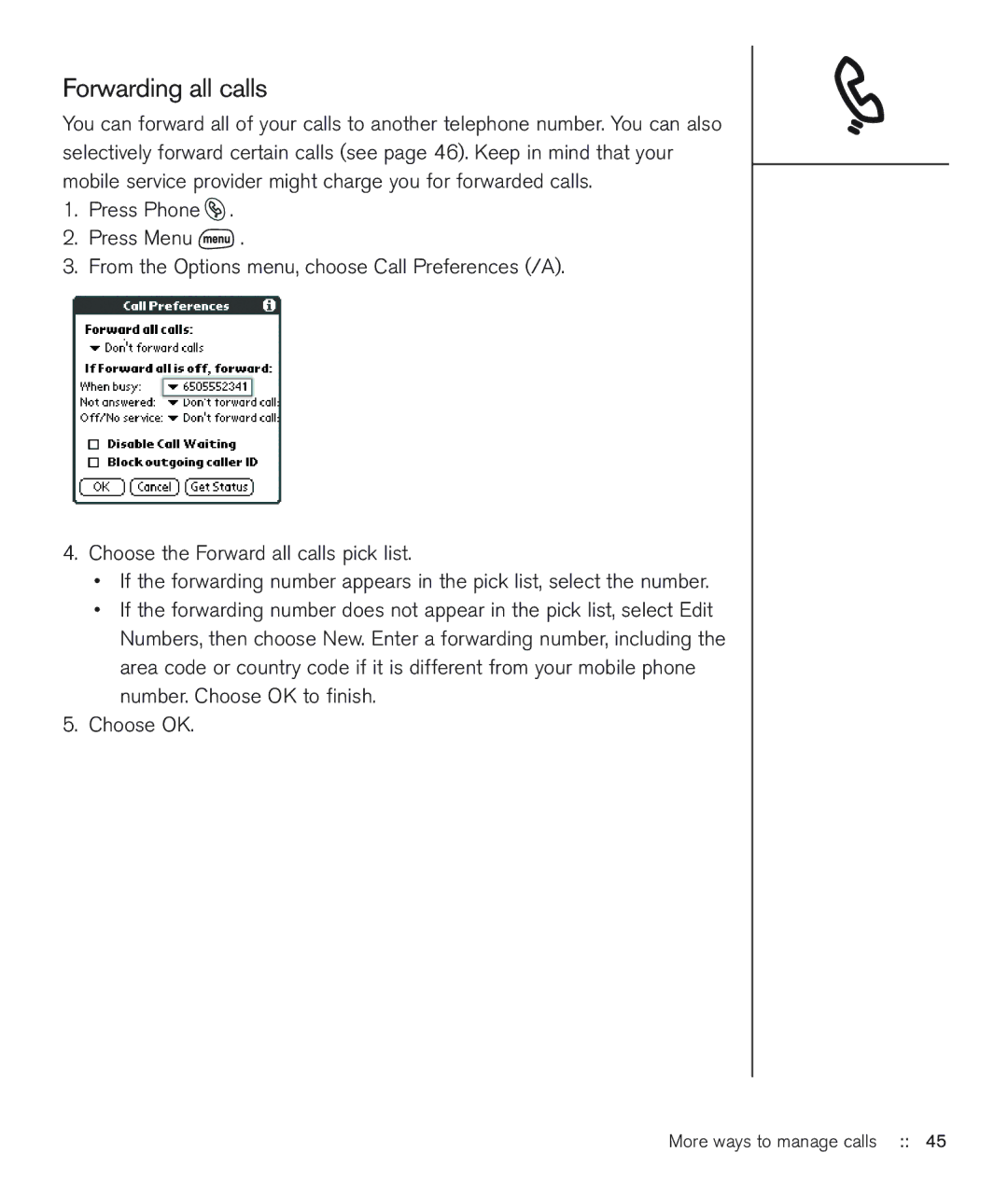 Handspring 600 manual Forwarding all calls 