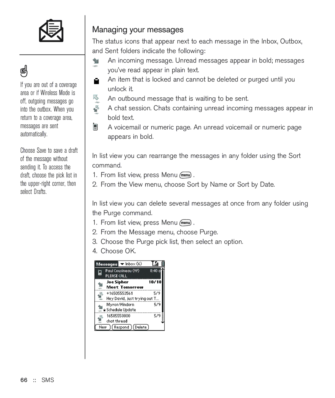 Handspring 600 manual Managing your messages 