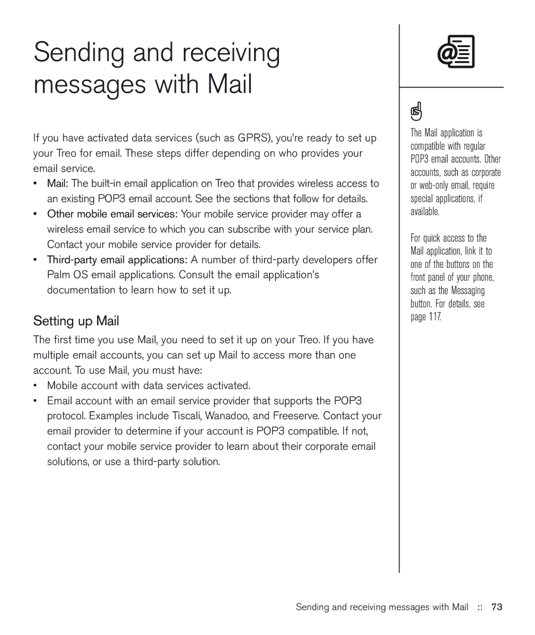 Handspring 600 manual Setting up Mail, Sending and receiving messages with Mail 