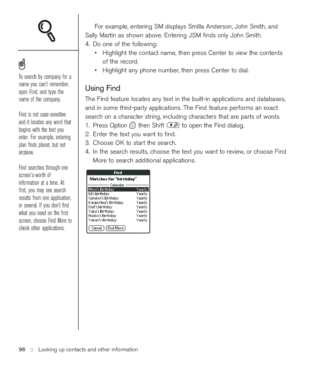 Handspring 600 manual Using Find 