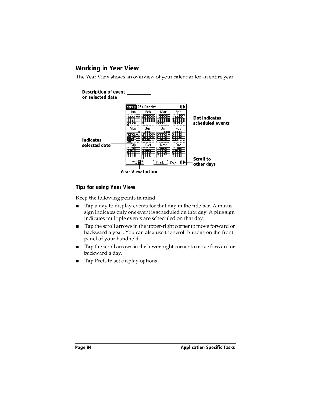 Handspring Visor manual Working in Year View, Tips for using Year View 