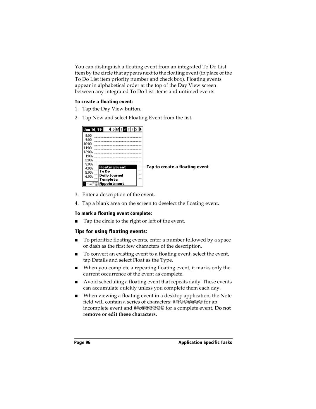 Handspring Visor manual Tips for using floating events 