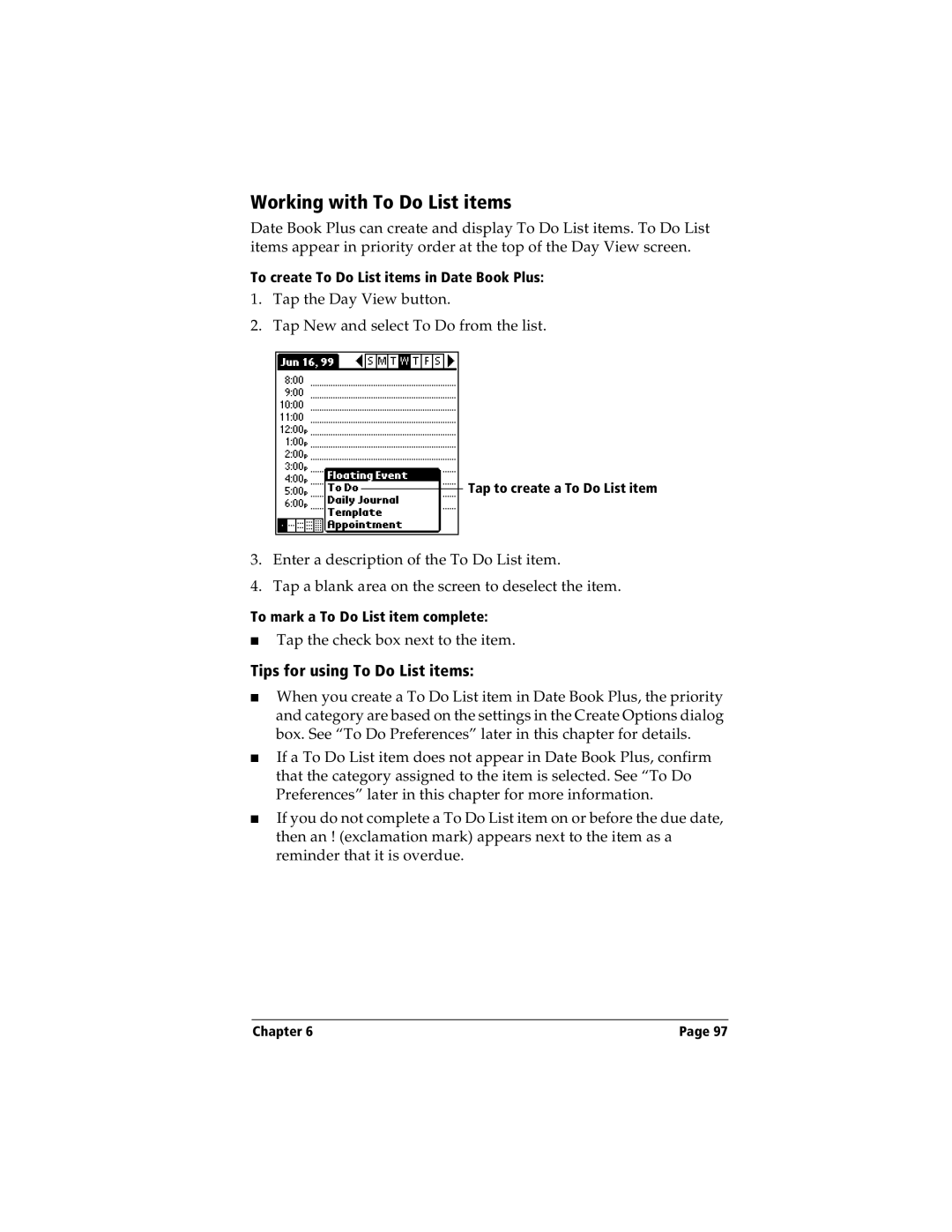 Handspring Visor manual Working with To Do List items, Tips for using To Do List items 