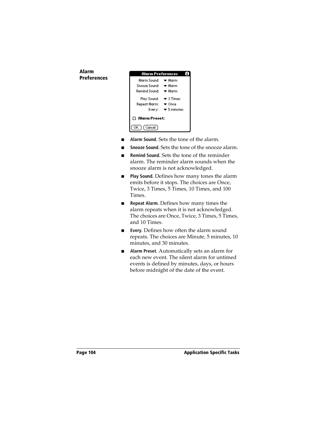 Handspring Visor manual Alarm Preferences 