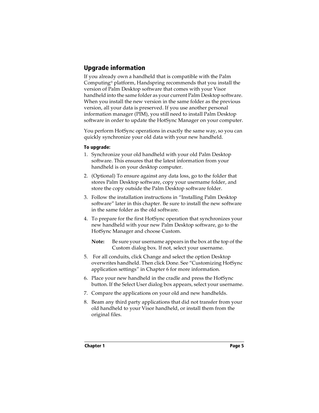 Handspring Visor manual Upgrade information 