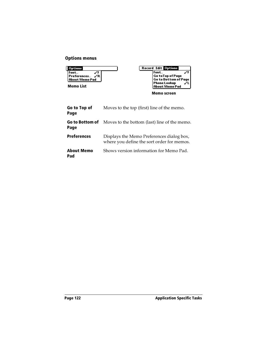 Handspring Visor manual Options menus, Pad 