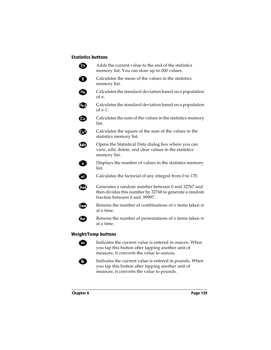 Handspring Visor manual Statistics buttons, Weight/Temp buttons 