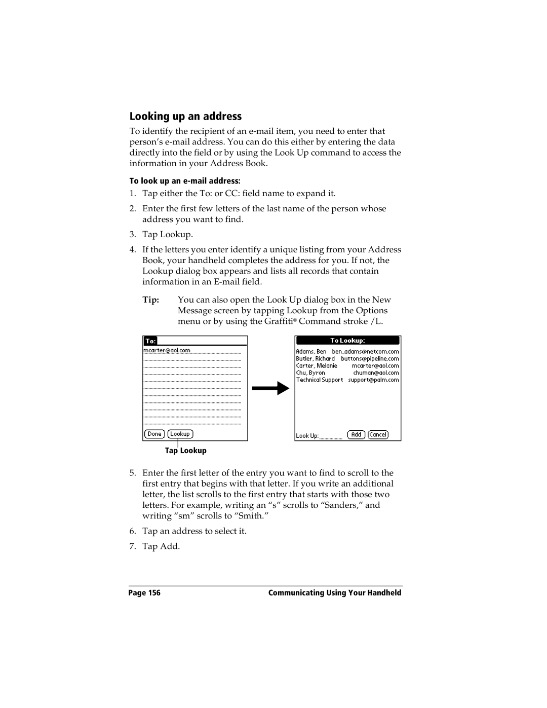 Handspring Visor manual Looking up an address 