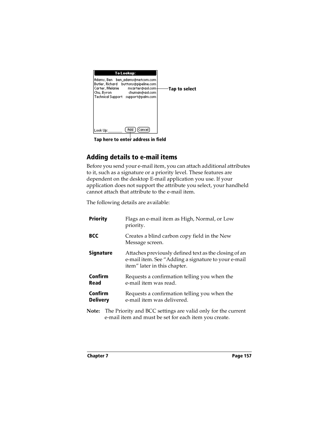 Handspring Visor manual Adding details to e-mail items 