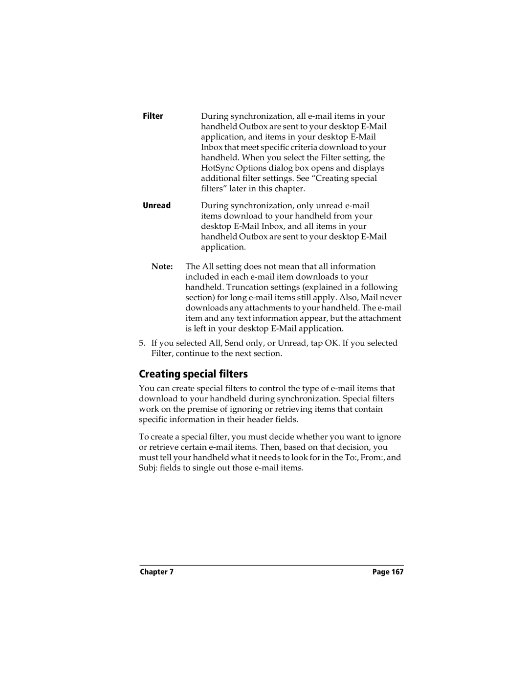 Handspring Visor manual Creating special filters, Filter, Unread 