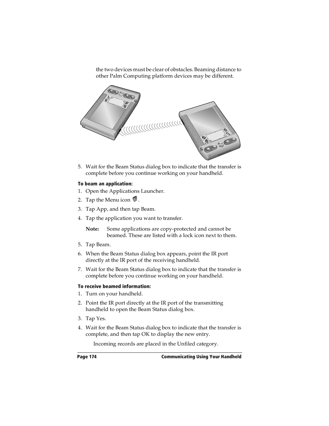 Handspring Visor manual To beam an application 