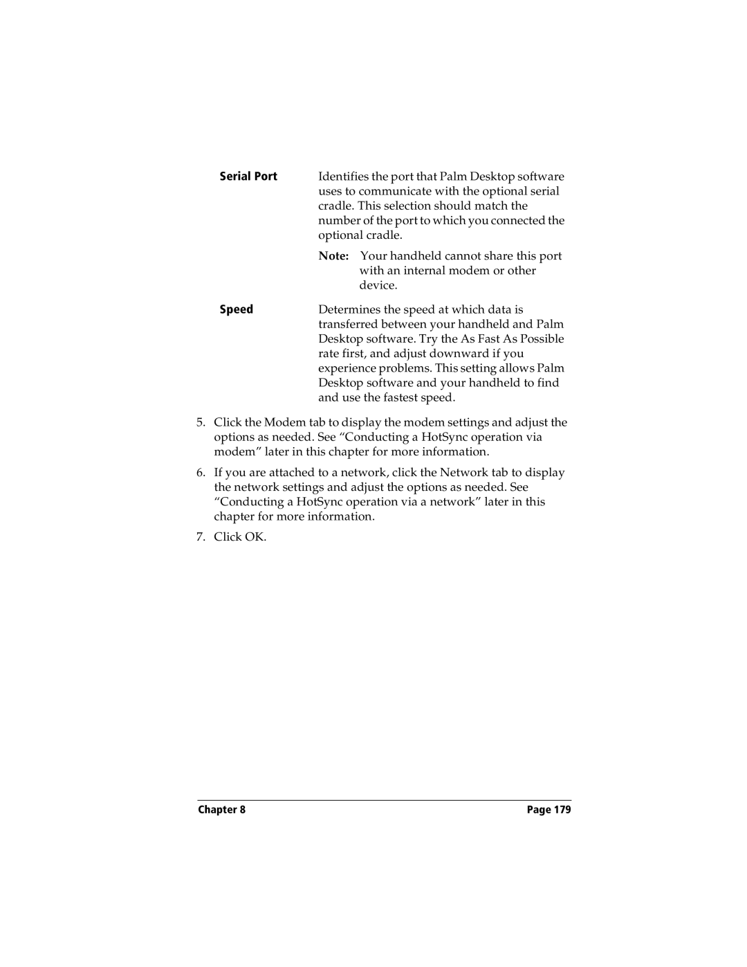 Handspring Visor manual Serial Port, Speed 