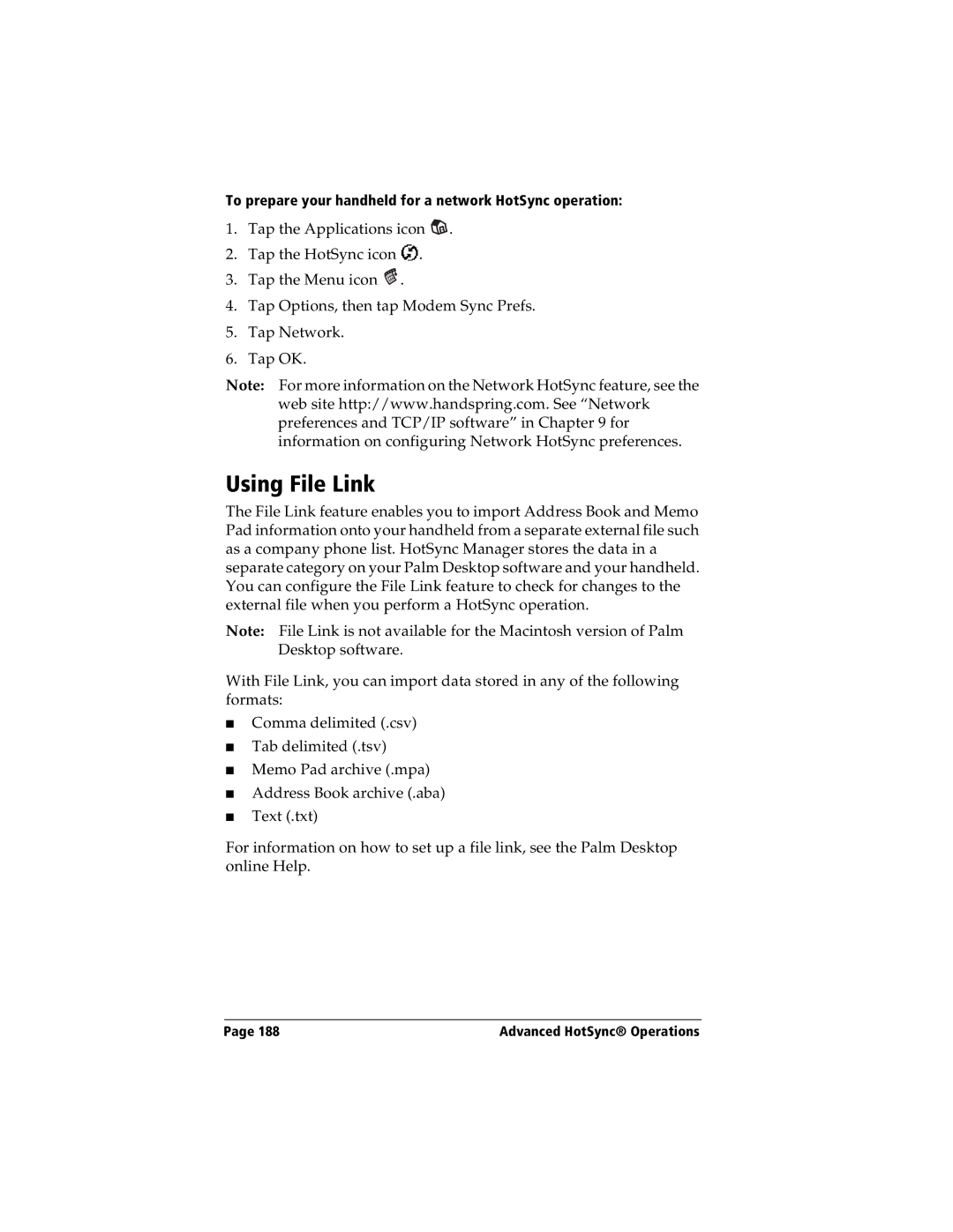 Handspring Visor manual Using File Link 