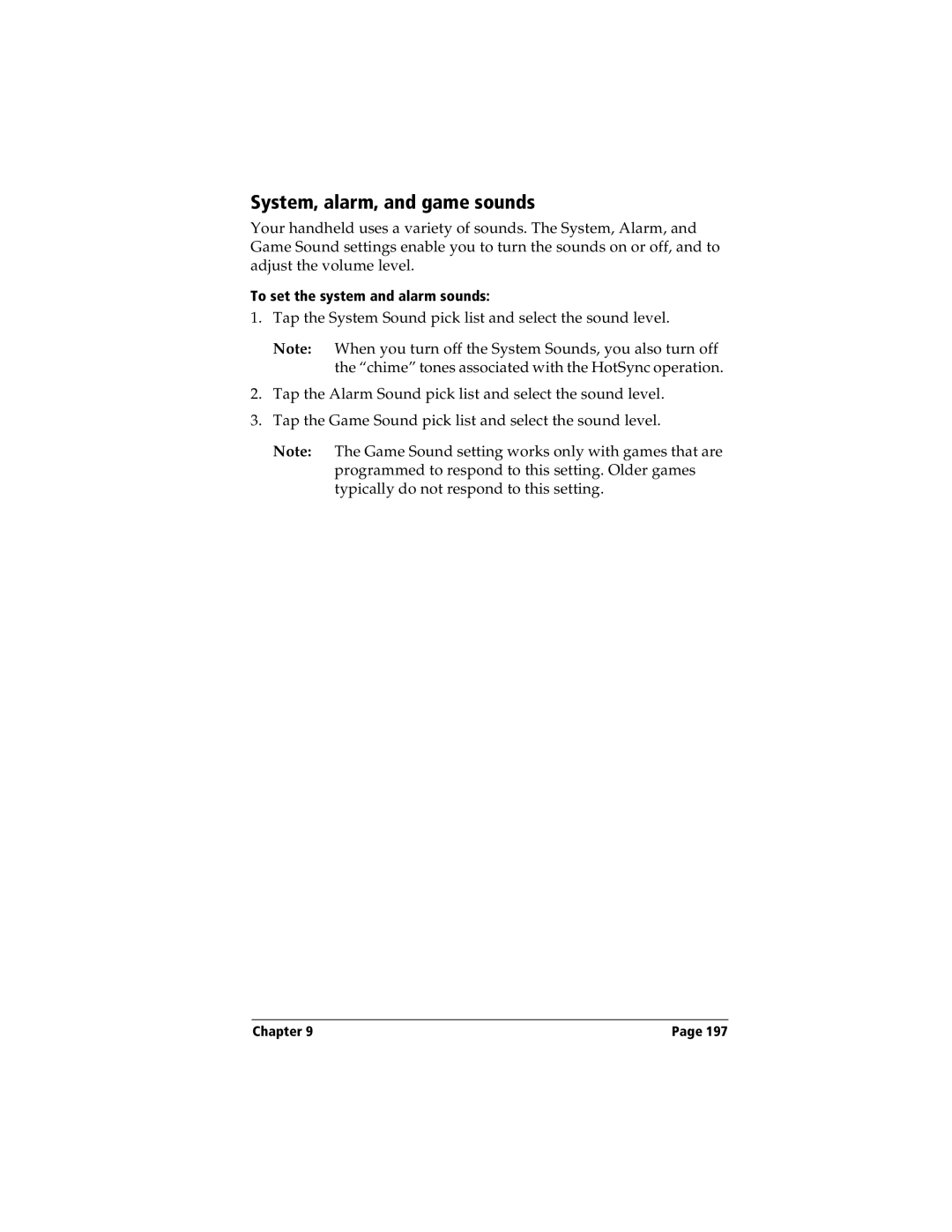 Handspring Visor manual System, alarm, and game sounds 